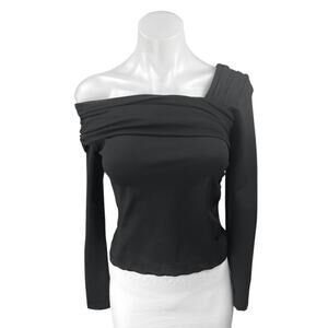 NEW Princess Polly Lynsey Black Long Sleeve One Shoulder Crop Blouse Top Size 6